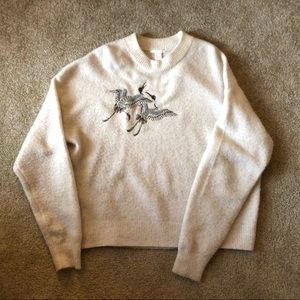 H&M Embroidered Crane Sweater Medium